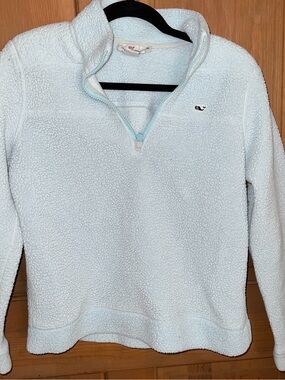 Vineyard Vines Pale Blue Sherpa Pullover with Navy Whale Logo